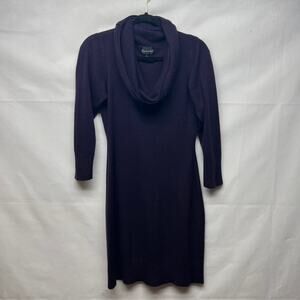 Connected Cowl Neck Women's Purple Sweater Dress Size Large Bodycon 3/4 Sleeve